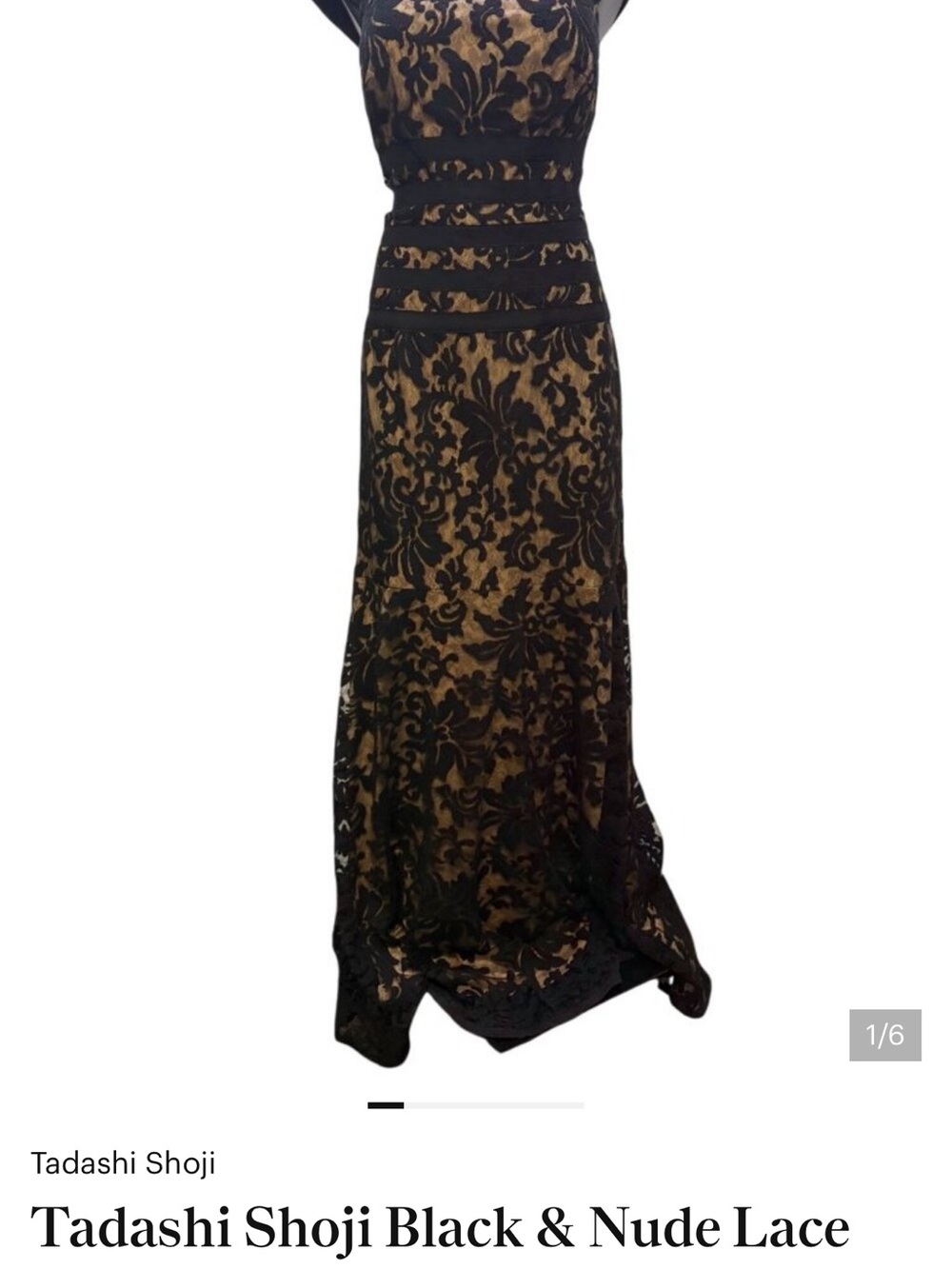 Tadashi Shoji Black Lace Maxi Gown with Nude Illusion - Picture 8 of 11